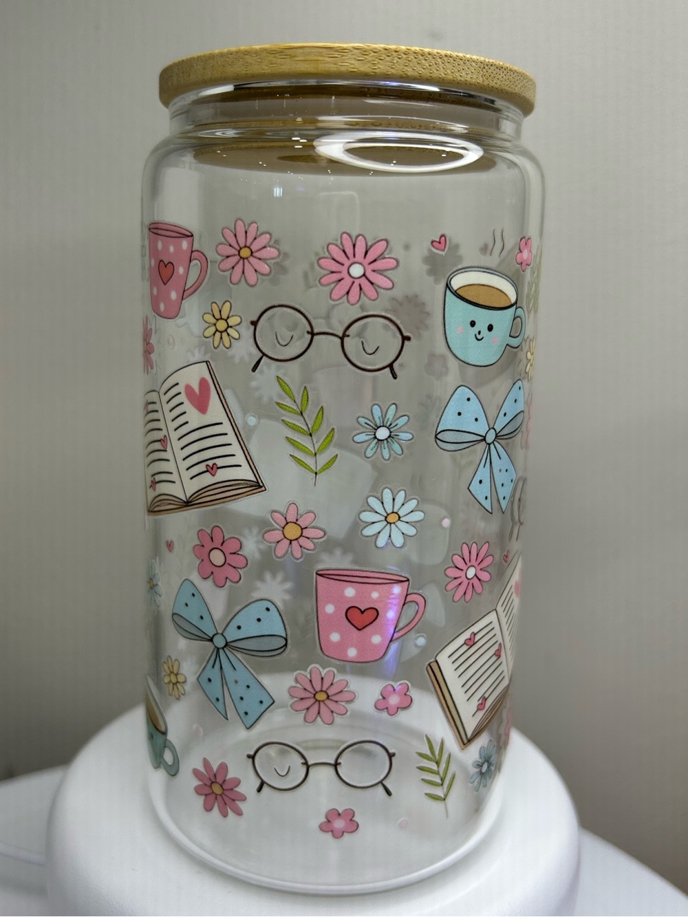 16oz Glass Tumbler with Bamboo Lid and Glass Straw